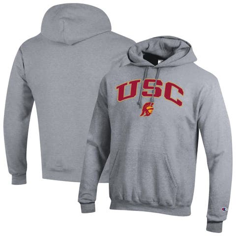 Men's Champion  Heather Gray USC Trojans Arch Over Logo Pullover Hoodie