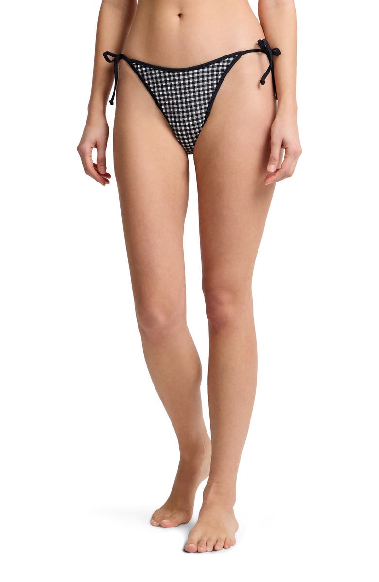 Onia Cleo String-Tie Bikini Bottom, Alternate, color, Black/White