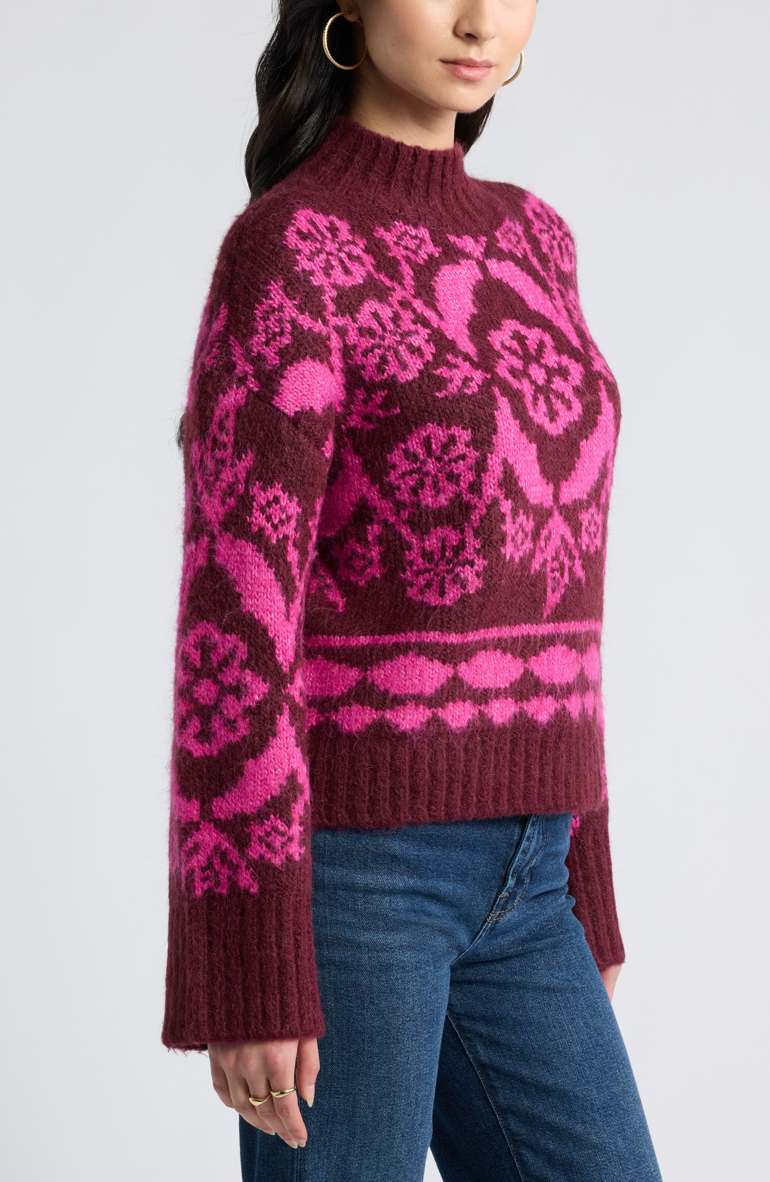 Treasure & Bond Funnel Neck Jacquard Sweater (Women) | Nordstrom