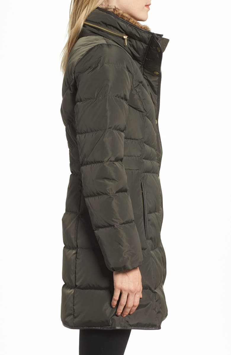 Cole Haan Quilted Down & Feather Fill Jacket with Faux Fur Trim, Alternate, color, Forest
