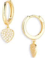 ARGENTO VIVO Pavé Crystal Heart Drop Huggie Hoop Earrings