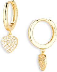 ARGENTO VIVO Pavé Crystal Heart Drop Huggie Hoop Earrings