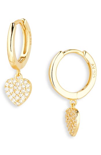 Argento Vivo Pavé Crystal Heart Drop Huggie Hoop Earrings In Gold
