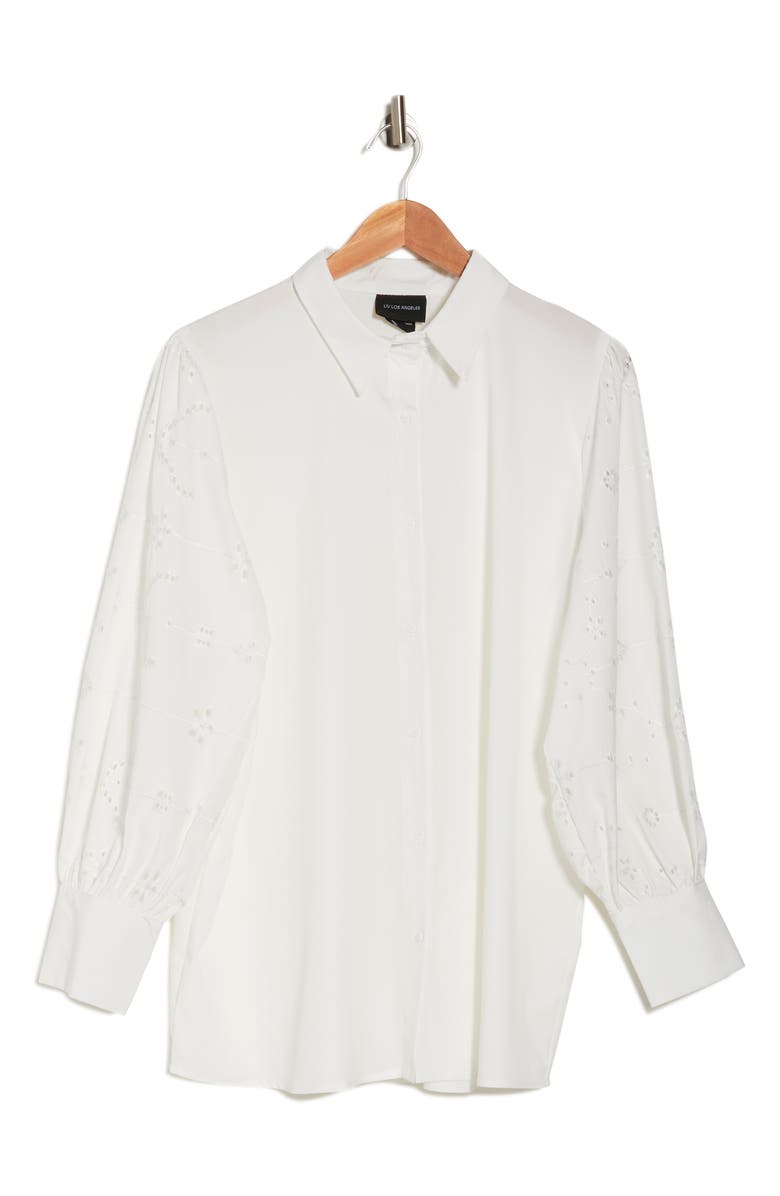 Forgotten Grace Embroidered Eyelet Long Sleeve Button-Up Shirt, Alternate, color, 