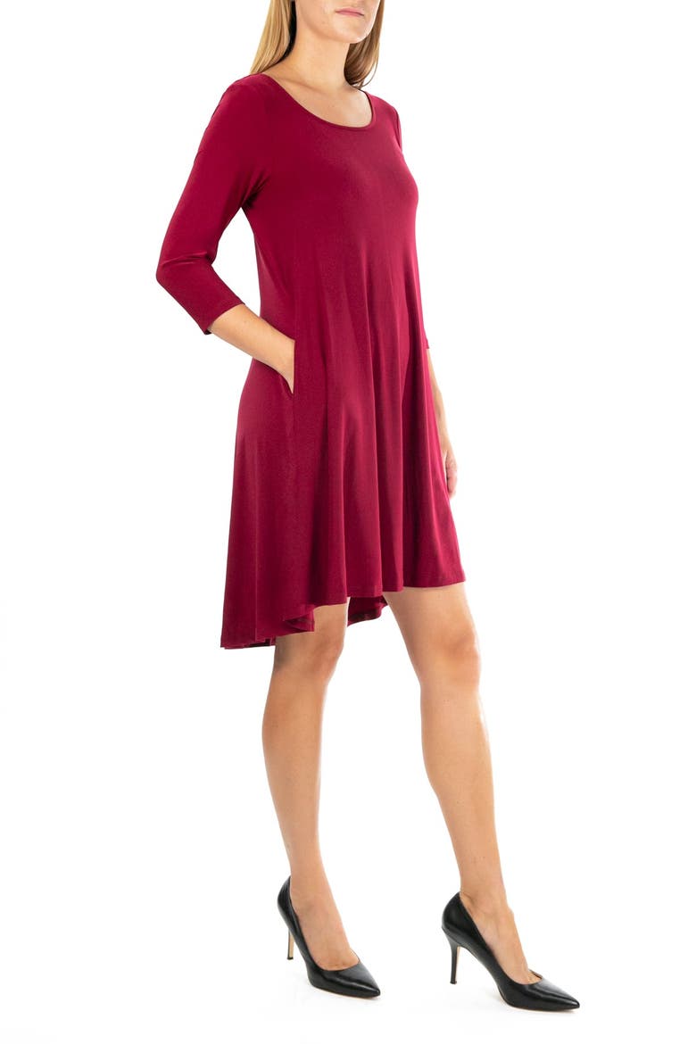 Three-Quarter Sleeve Stretch Knit Trapeze Dress, Main, color, CRIMSON