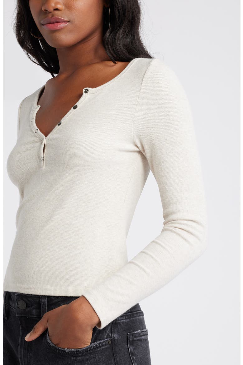 Women's Long Sleeve Rib Henley, Alternate, color, BEIGE OATMEAL LIGHT HEATHER