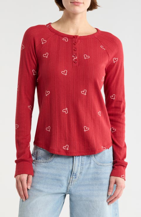 Heart Print Pointelle Henley