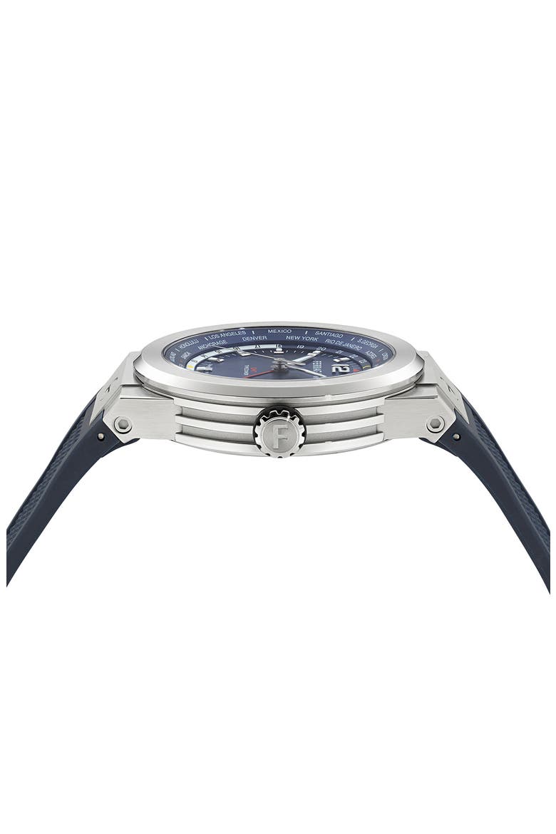 F-80 GMT Worldtime Silicone Strap Watch, 43mm, Alternate, color, STAINLESS STEEL