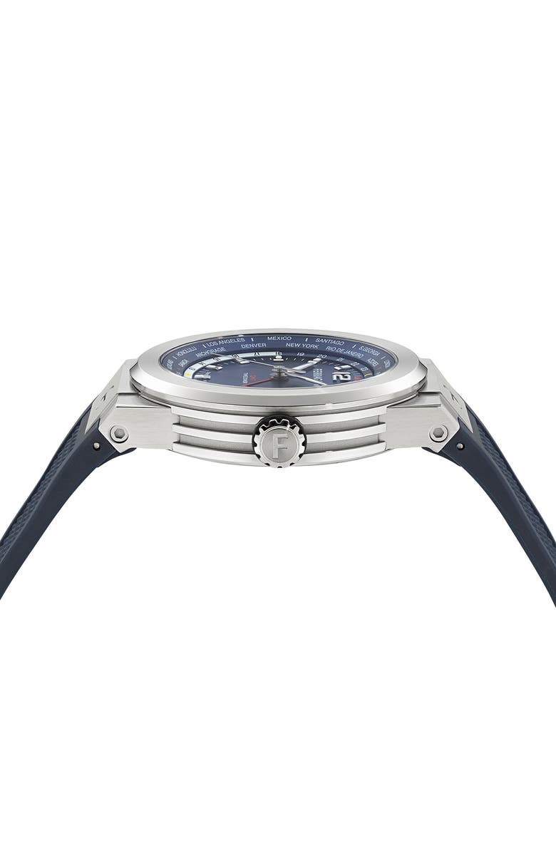 FERRAGAMO F-80 GMT Worldtime Silicone Strap Watch, 43mm, Alternate, color,