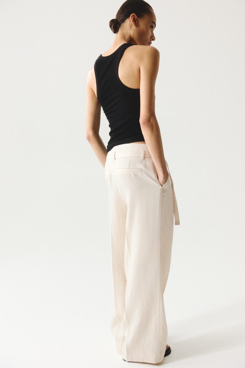 Wide-leg Pants With Belt, Alternate, color, Cream
