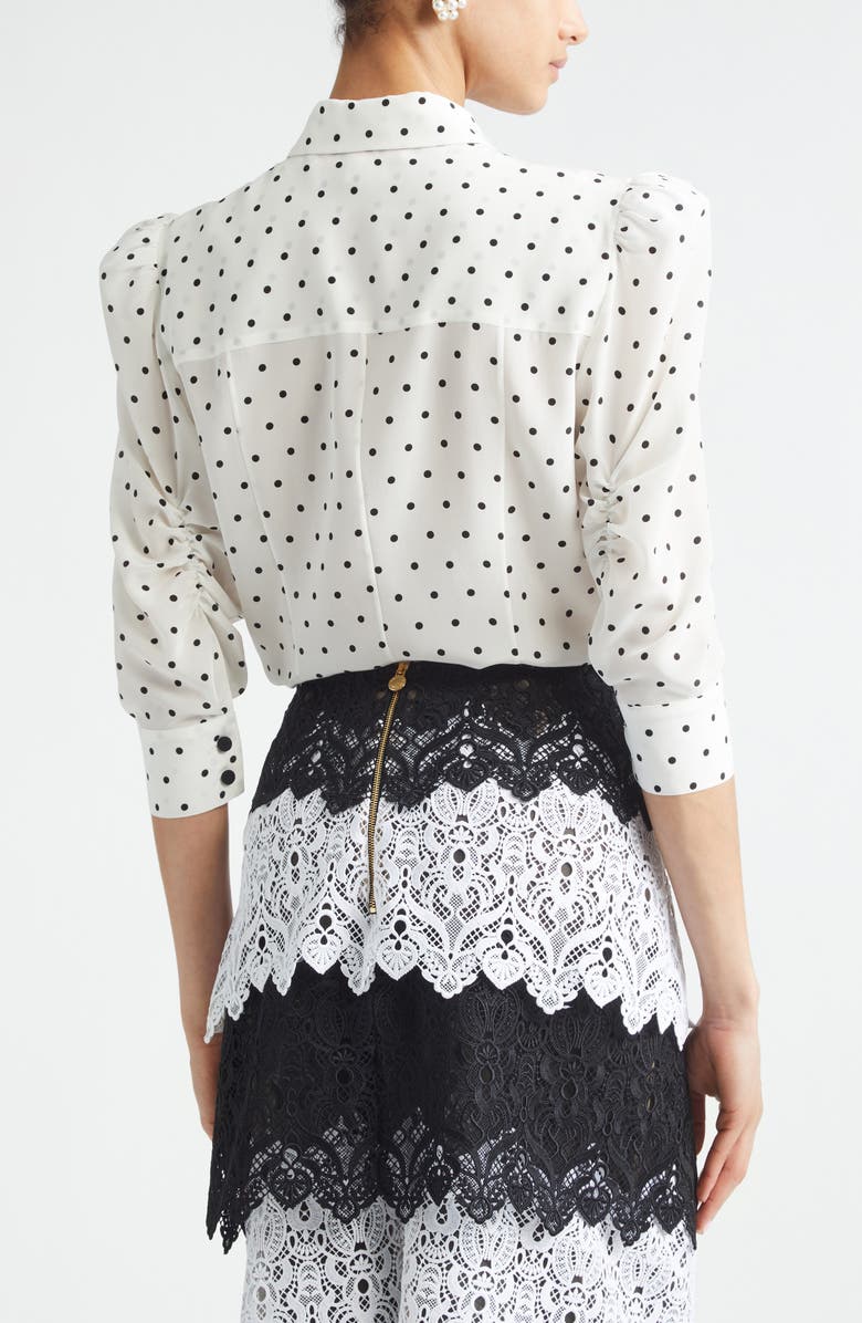 Carolina Herrera Polka Dot Silk Button-Up Shirt, Alternate, color, Ivory Multi