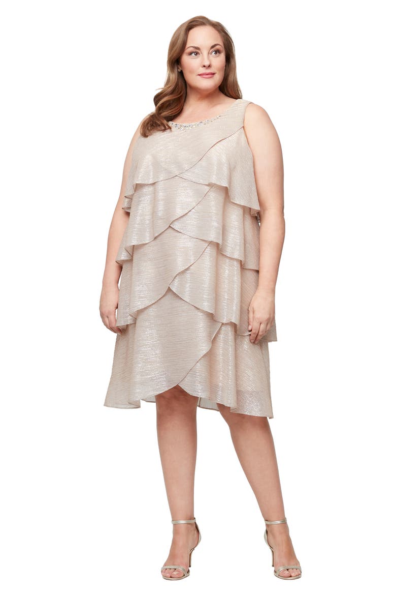 Tiered Ruffle Dress with Jacket, Alternate, color, GOLD