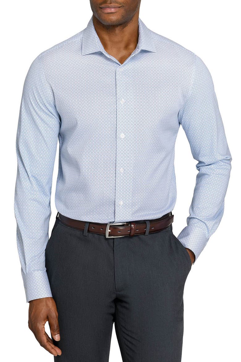Slim Fit Abstract Cross Reworked Button-Up Shirt, Main, color, WHITE/ BLUE