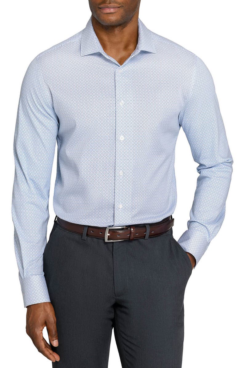 W.R.K Slim Fit Abstract Cross Reworked Button-Up Shirt, Main, color, White/ Blue