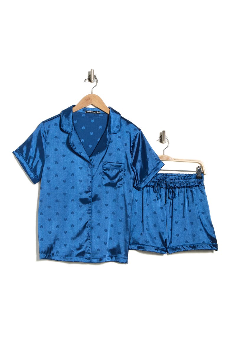 Dixie Heart Satin Shorts Pajamas, Alternate, color, NAVY HEART JACQUARD