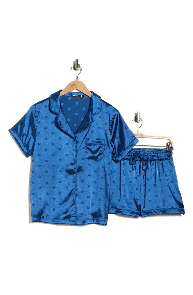 Tart Dixie Heart Satin Shorts Pajamas, Alternate, color, Navy Heart Jacquard