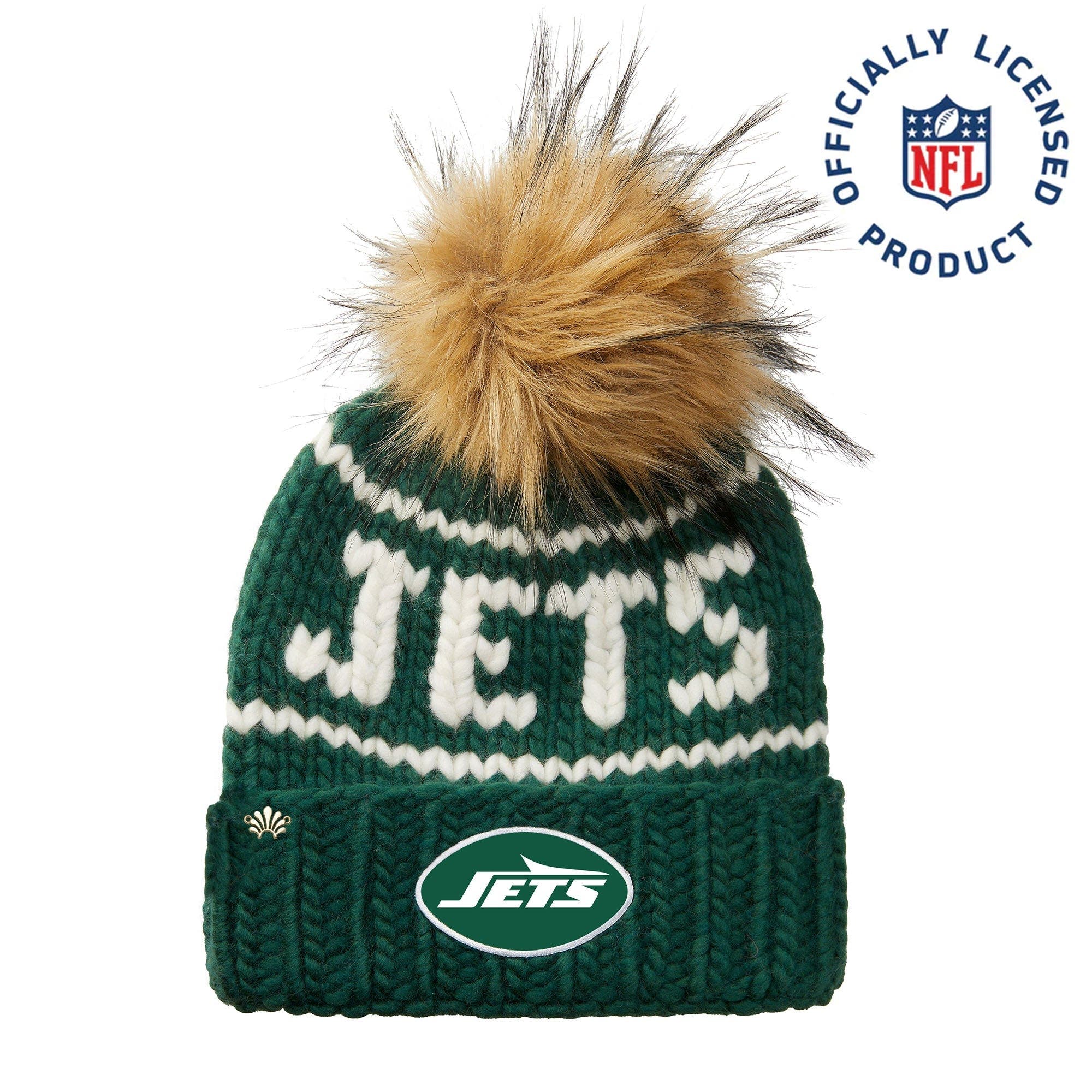 Lele Sadoughi Forest Green Jets Beanie With Faux Fur Pom | Nordstrom