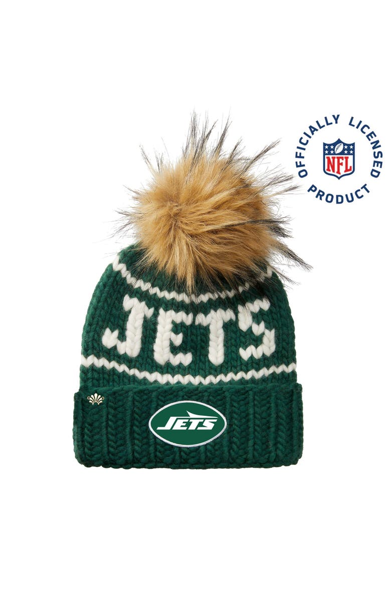 Lele Sadoughi Forest Green Jets Beanie With Faux Fur Pom, Main, color, Forest Green 300