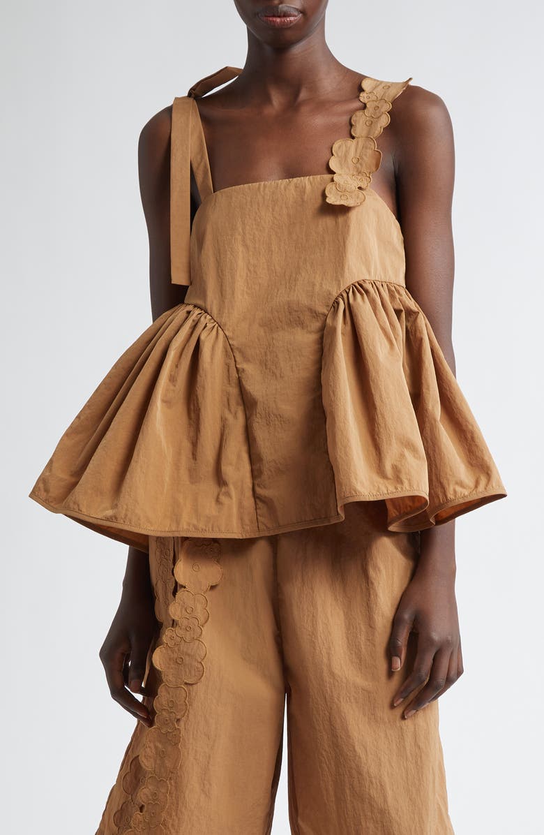 Cecilie Bahnsen Onyx Floral Appliqué Nylon Ripstop Top, Main, color, Chestnut