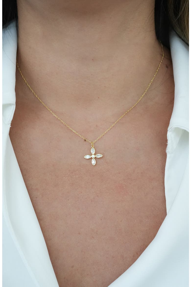 4-Teardrop Cross Pendant Necklace, Alternate, color, GOLD