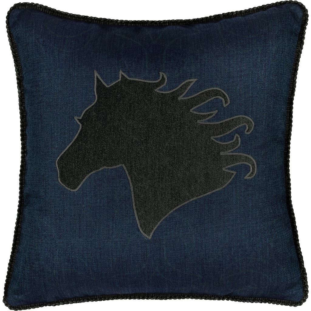 Elaine Smith Black Beauty Handmade Velvet Embroidered Applique Indoor & Outdoor Accent Pillow in Denim  product