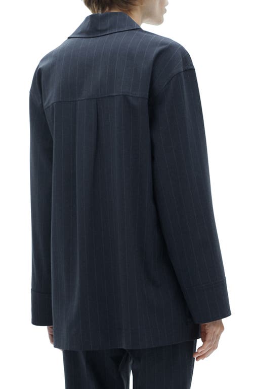 Mango Pinstripe Oversize Button-up Shirt In Dark Navy