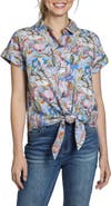 APNY Floral Print Tie Front Cotton Camp Shirt