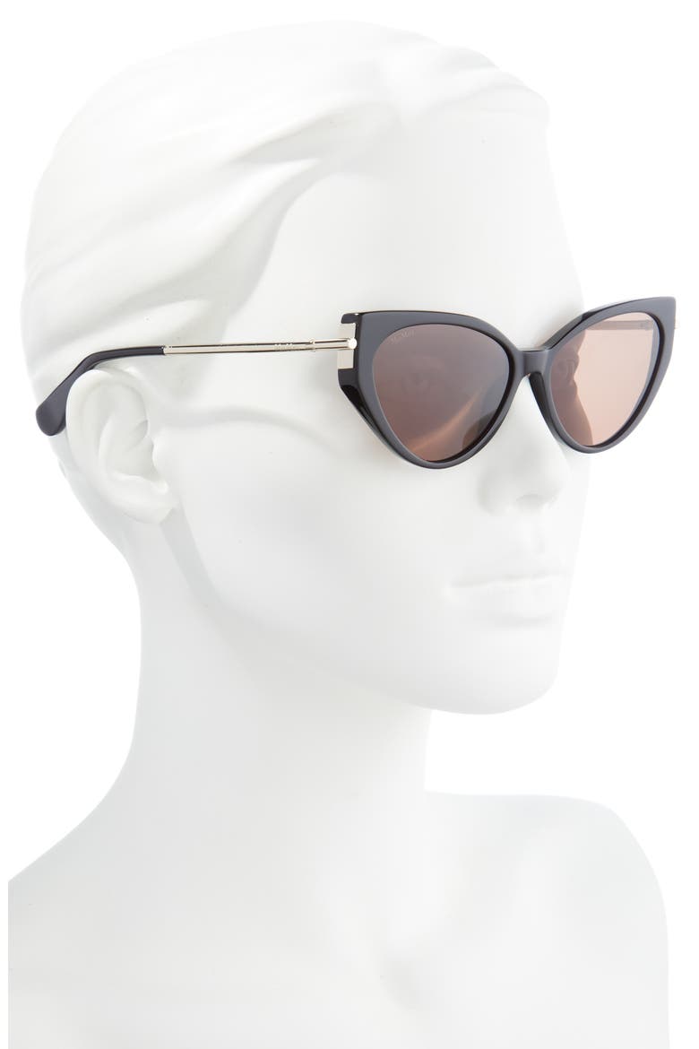 57mm Cat Eye Sunglasses, Alternate, color, BLACK/ GOLD/ BROWN
