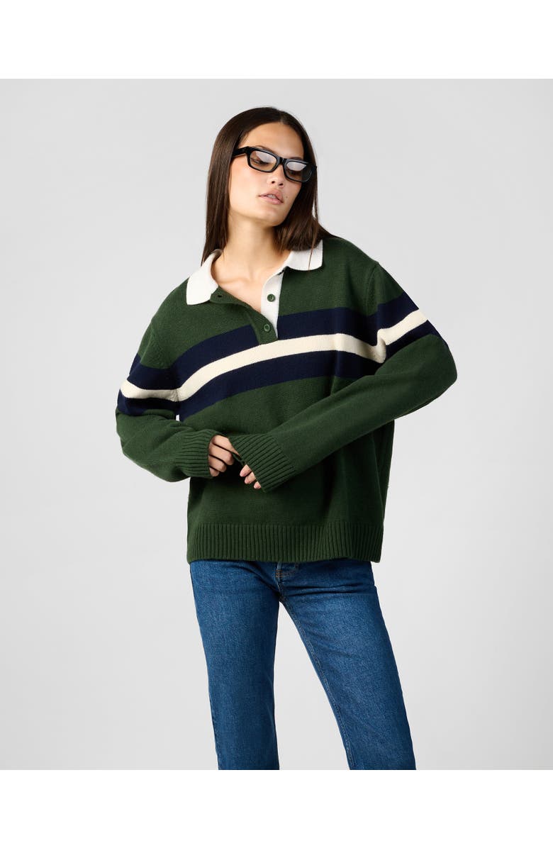 WeWoreWhat Knitted Rugby Shirt, Main, color, Forest Gr/Navy