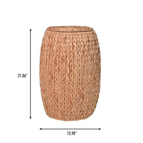 Happimess Colt Coastal Bohemian Handwoven Hyacinth Barrel Storage Stool With Lid In Natural