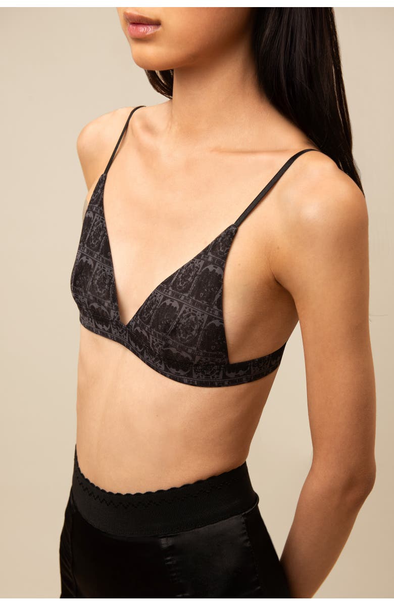 Contessa Mills Tarot Stretchy Flattering Satin-Trim Mesh Bralette, Alternate, color, Black