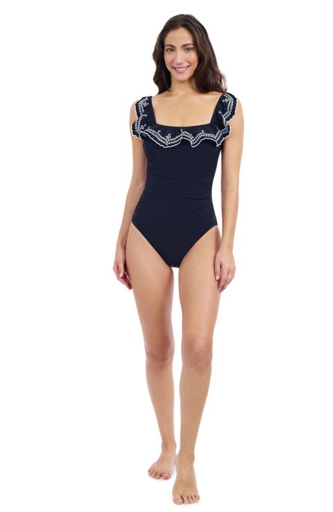 Lola Square Neck Laser Ruffle One-Piece