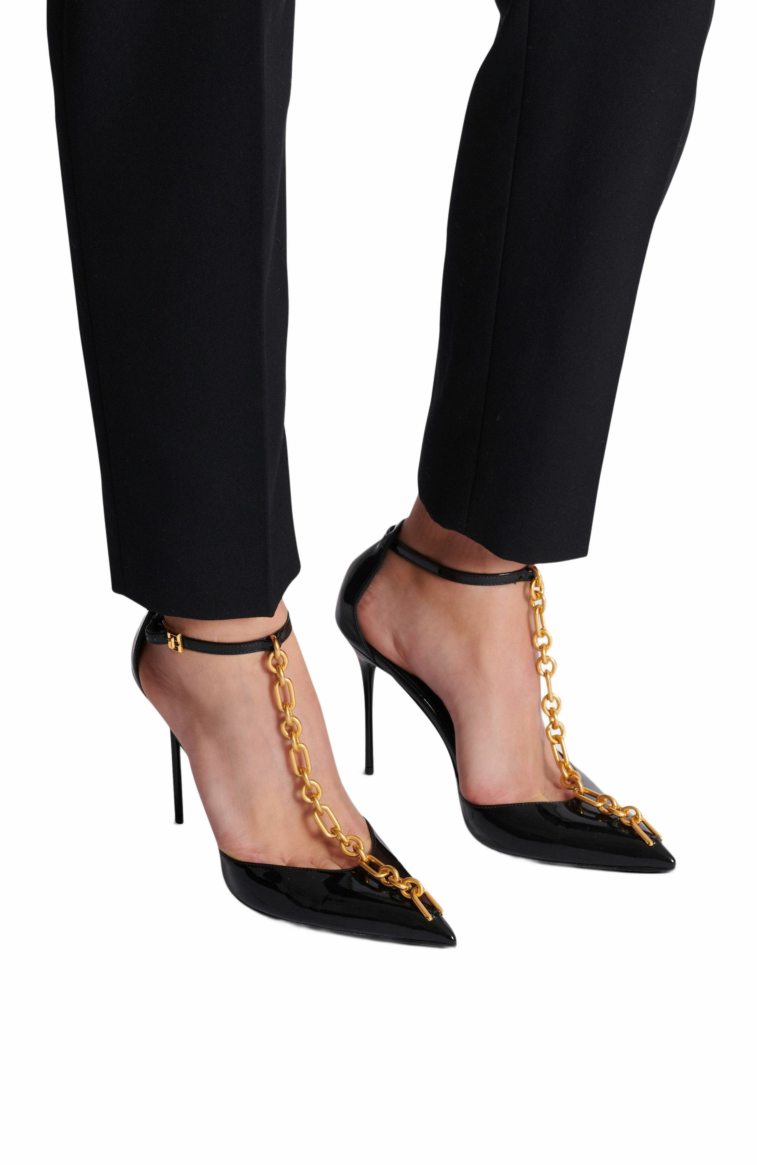 Balmain Sync patent leather stilettos, Alternate, color, Black