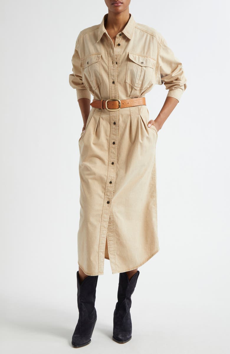 Isabel Marant Étoile Nolwen Belted Denim Shirtdress, Main, color, Beige