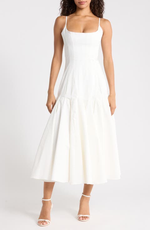 Vionne Pleated Stretch Pima Cotton Fit & Flare Cocktail Dress