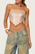 EDIKTED Sequin Strapless Handkerchief Crop Top