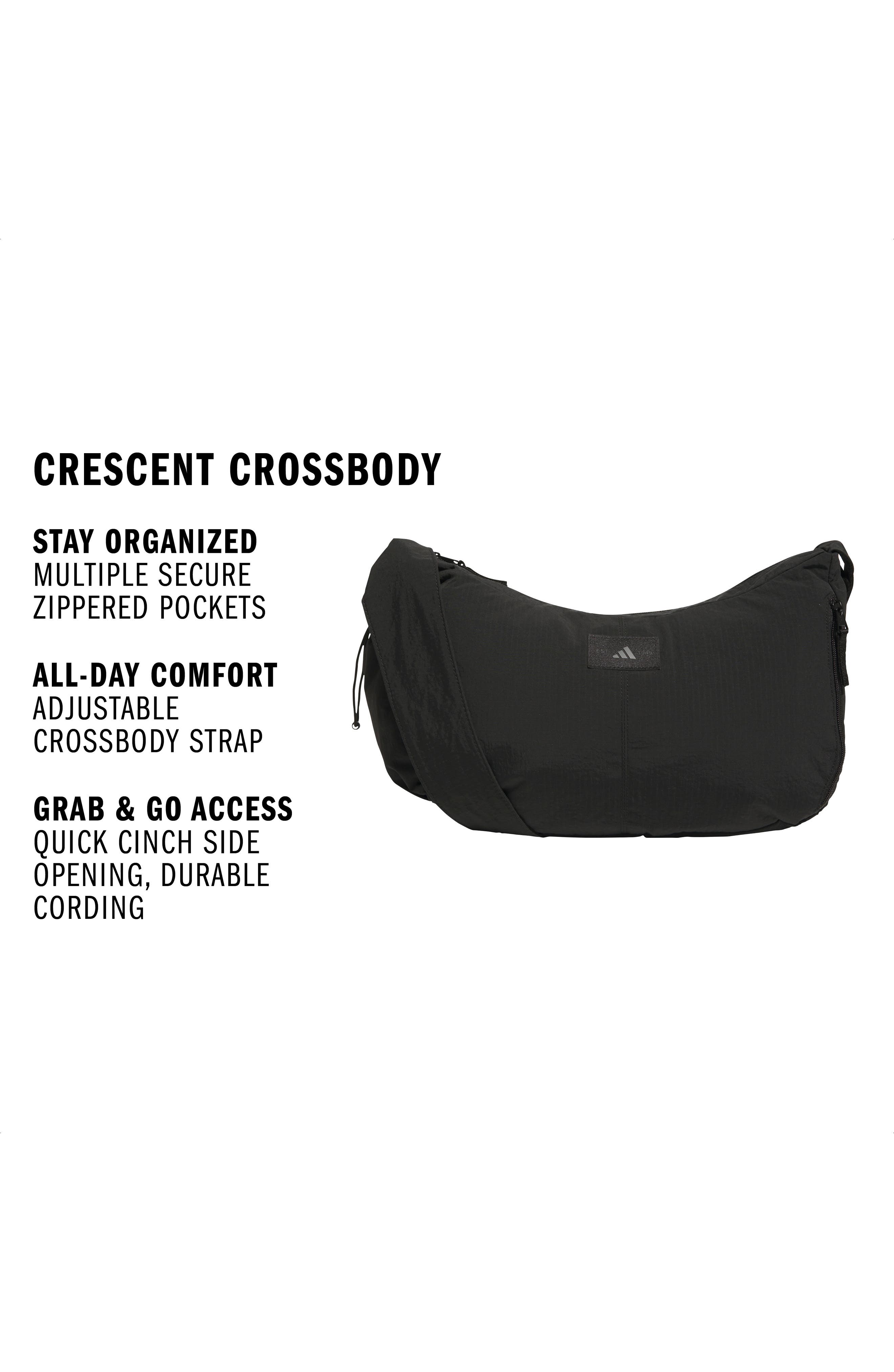 adidas Crescent Crossbody Bag, Alternate, color, Black