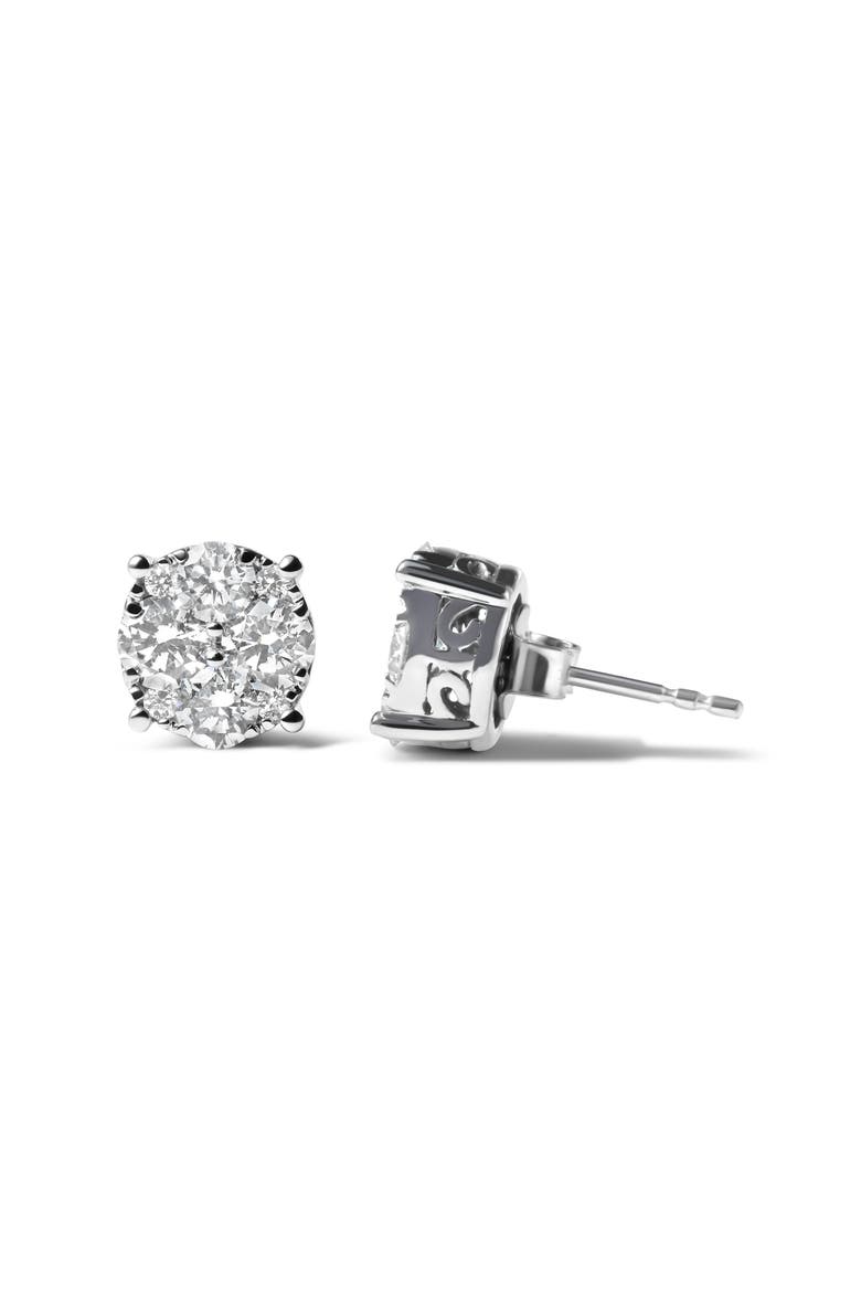14K White Gold 2.00 Ct Lab Grown Diamond Cluster Stud Earrings, Alternate, color, White