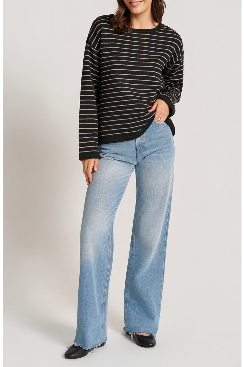 Stripe Boat Neck Sweater, Alternate, color, BLACK/TAUP