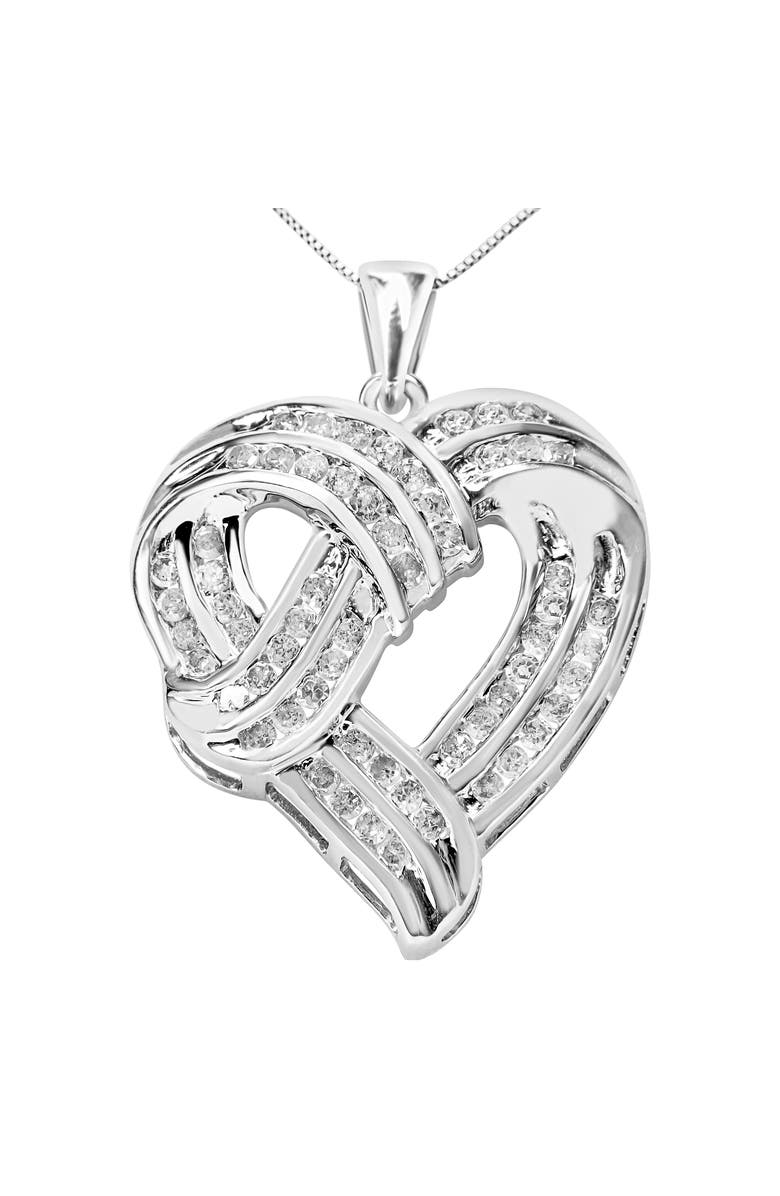 Haus of Brilliance Silver 1 1/4 Cttw Round Diamond Openwork Ribbon Weave Heart Pendant 18" Necklace, Main, color, White