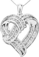 Haus of Brilliance Silver 1 1/4 Cttw Round Diamond Openwork Ribbon Weave Heart Pendant 18" Necklace