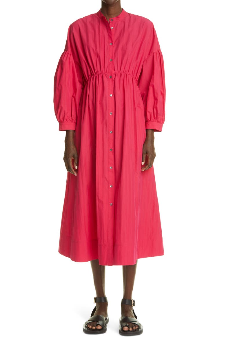 Gathered Poplin Midi Dress, Main, color, FUCHSIA