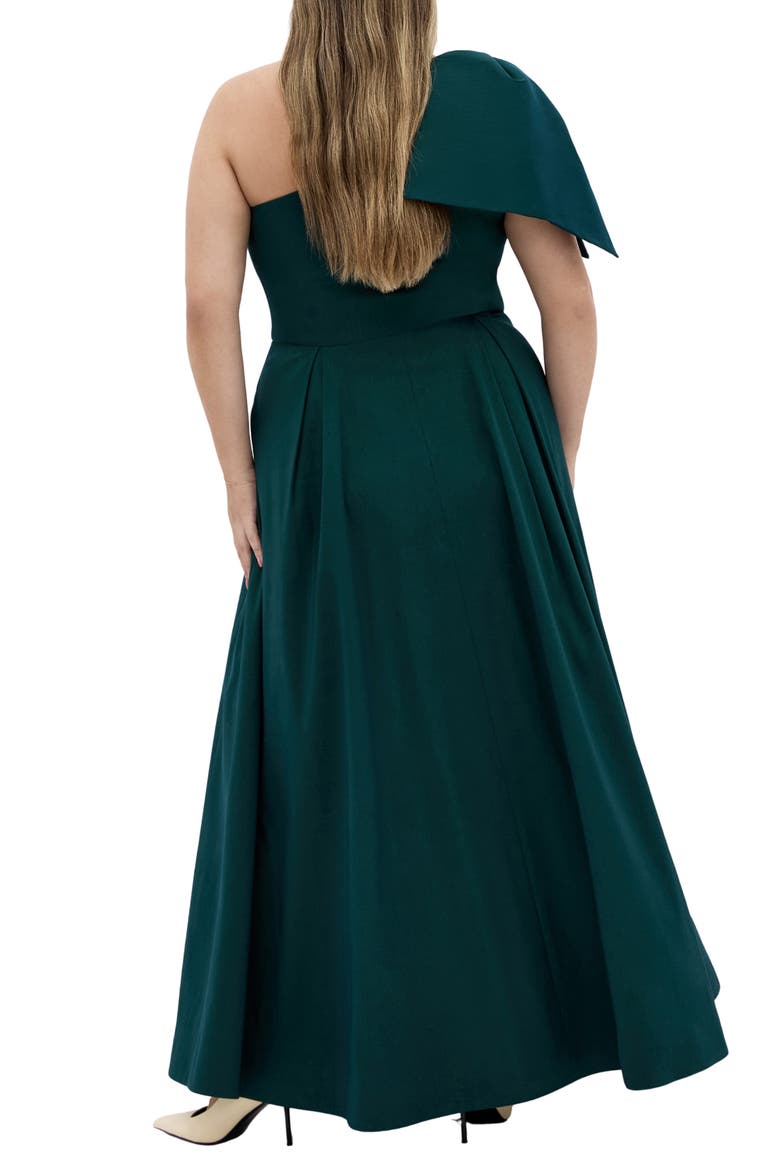 Captivate Bow One-Shoulder A-Line Gown, Alternate, color, DEEP TEAL