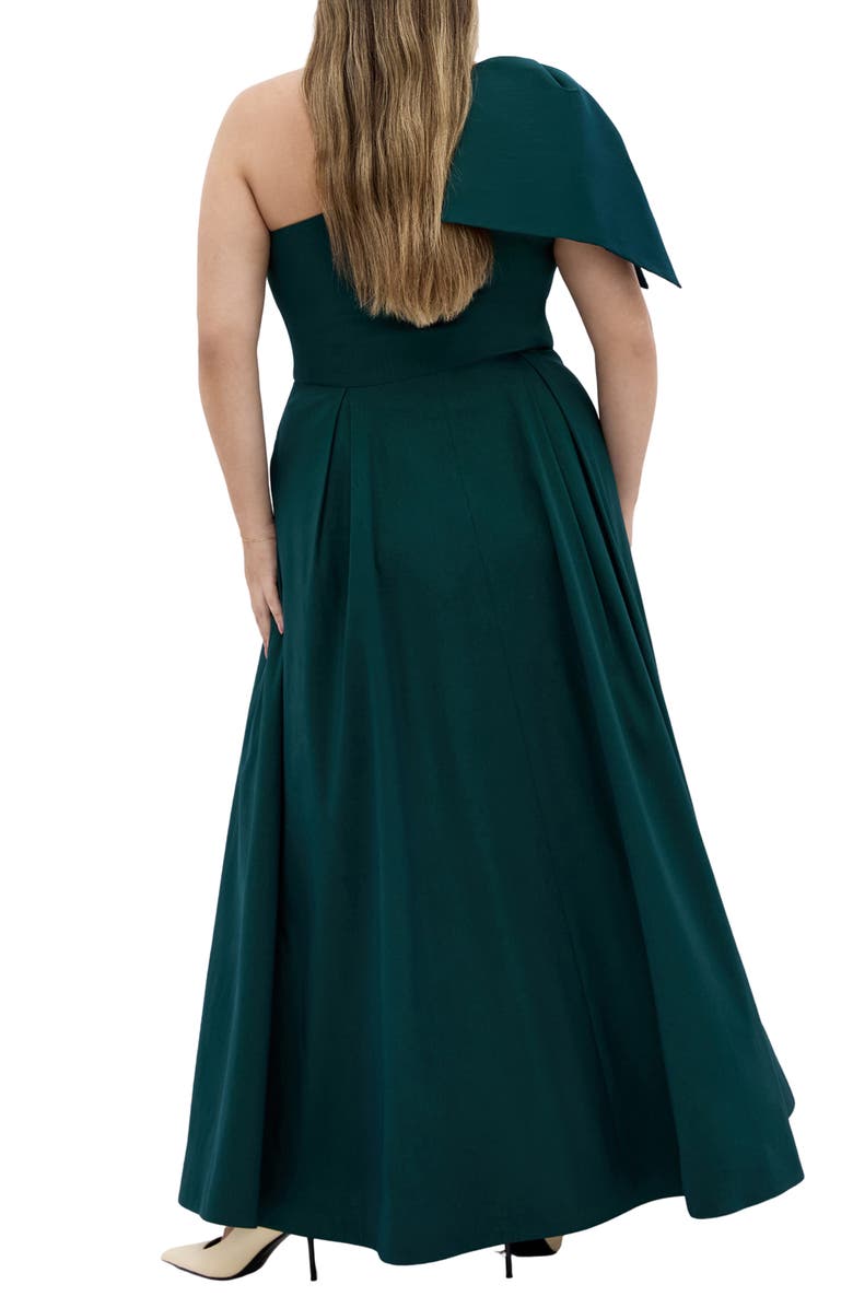 City Chic Captivate Bow One-Shoulder A-Line Gown, Alternate, color, Deep Teal