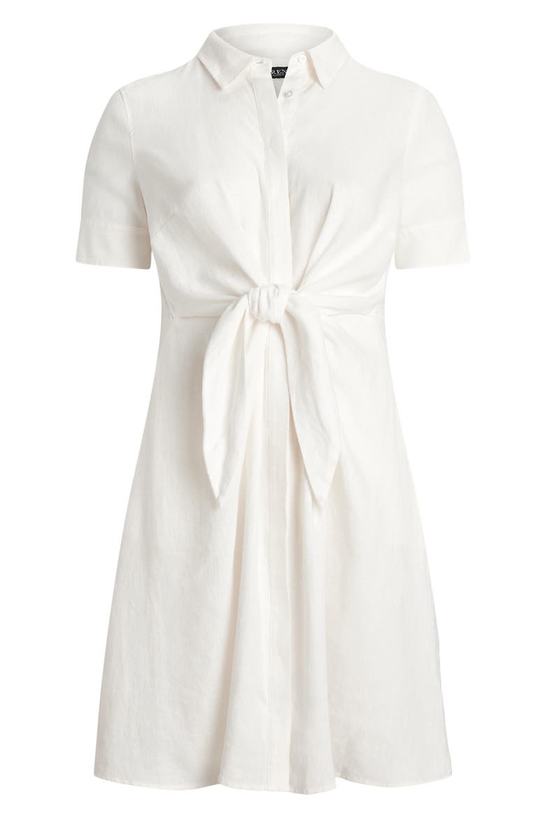 Tie Front Linen Shirtdress, Alternate, color, WHITE
