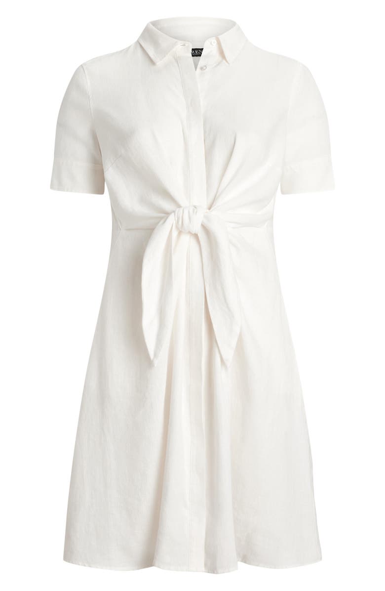 Lauren Ralph Lauren Tie Front Linen Shirtdress, Alternate, color, White