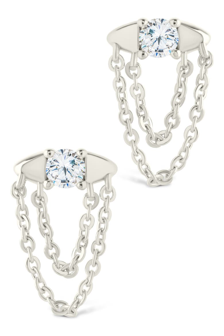 Bowie Cubic Zirconia Chain Drop Stud Earrings, Alternate, color, SILVER