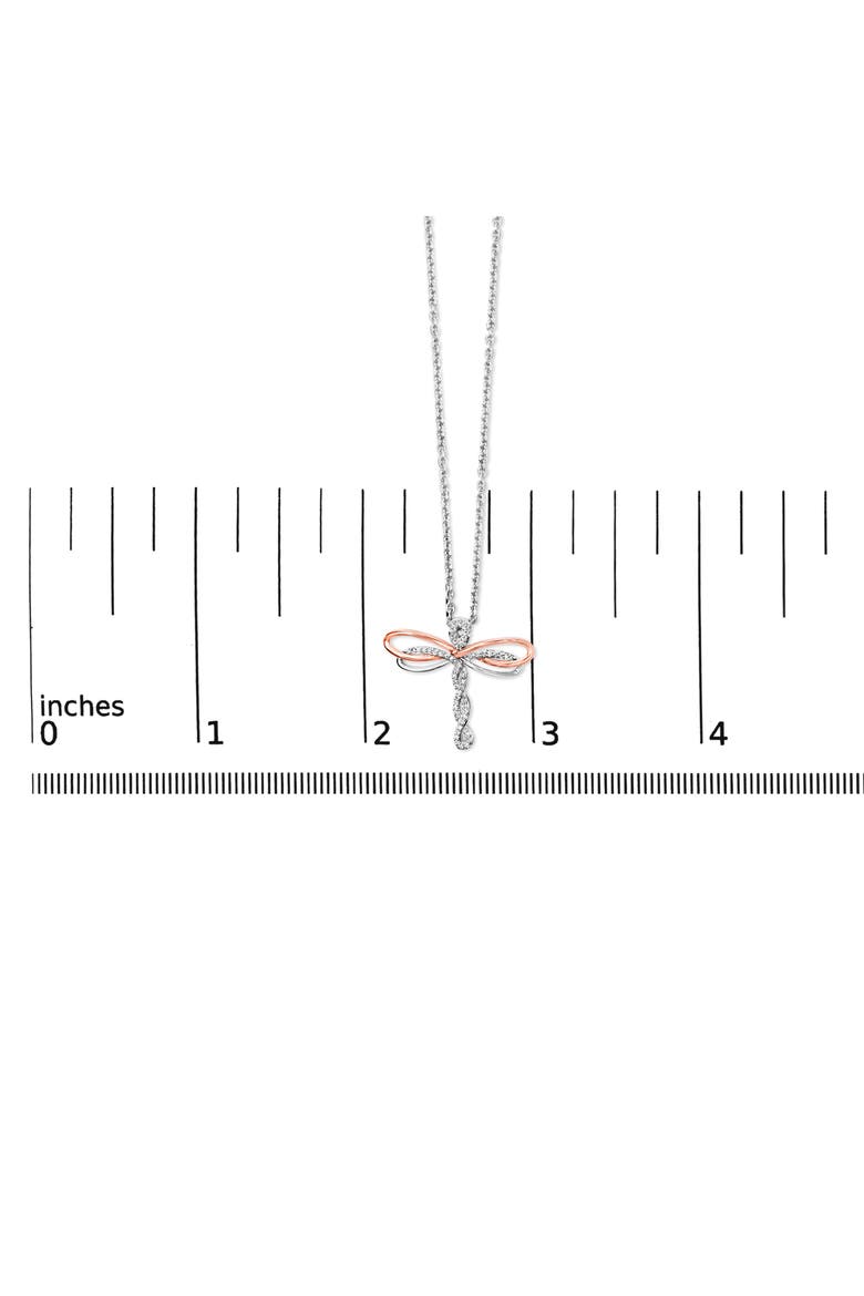 14K Rose Gold Plated Sterling Silver 1/10 Cttw Diamond Dragonfly Pendant Necklace, Alternate, color, White Gold over Silver