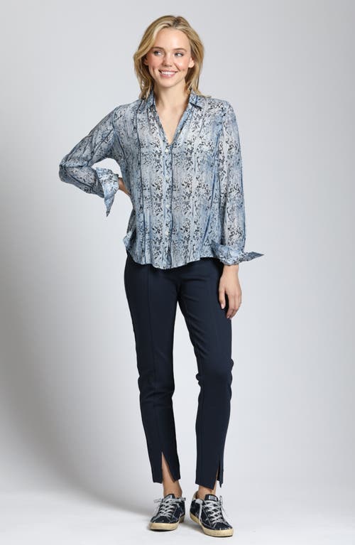 APNY APNY ABSTRACT PRINT ROLL TAB SLEEVE CHIFFON BUTTON-UP SHIRT