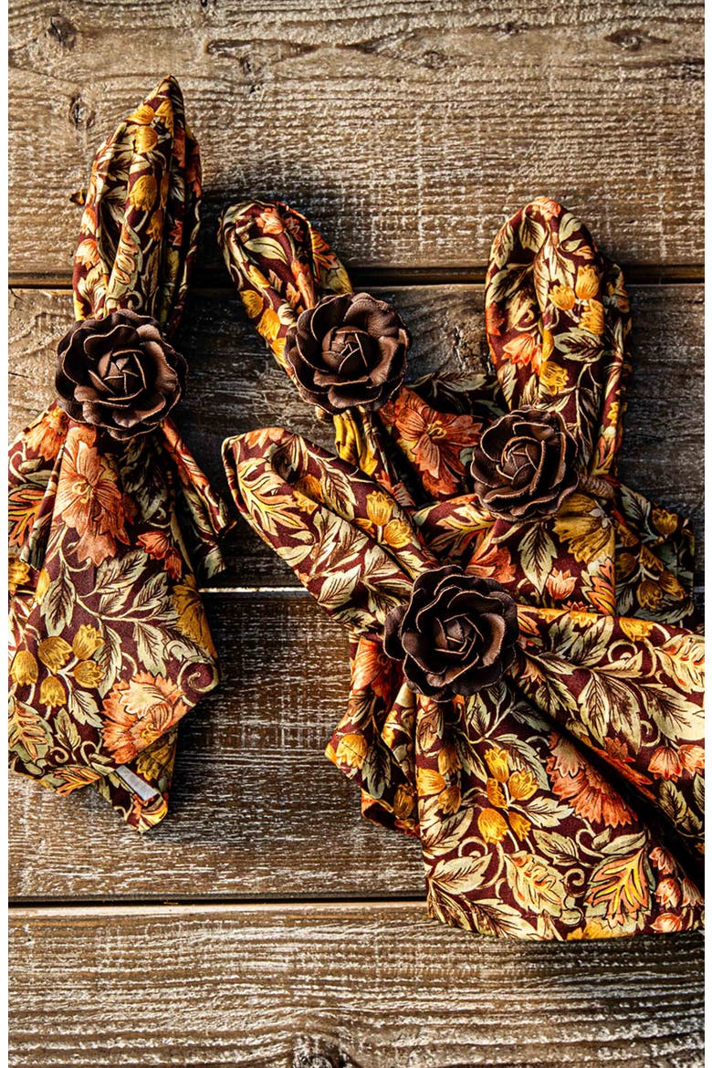 Camellia Set of 4 Napkin Rings, Alternate, color, BROWN